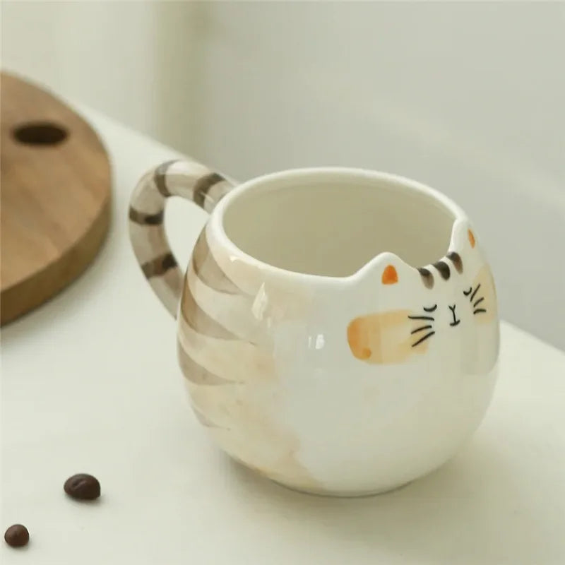 Hand Painted Cat Ceramic Mug Novelty Design Large Capacity Coffee Cup for Home Kitchen