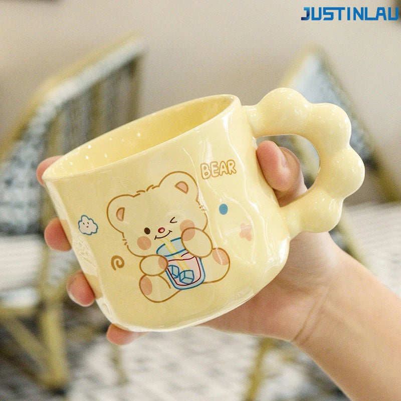 JUSTINLAU Bear Mug Ceramic Cup Gift Water Mugs  Coffee Cup with Spoon Office Ceramic Mug Cup Suitable for Children's Use Cups